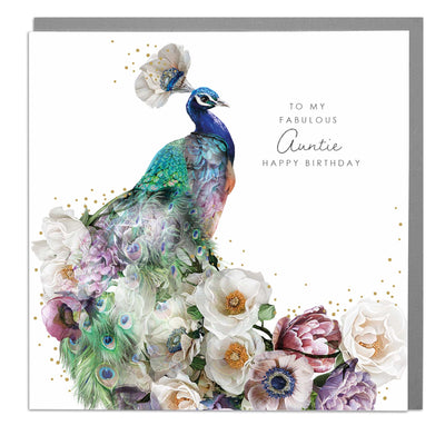 Peacock - To My Fabulous Auntie - Birthday Card by Lola Design - Lola Design Ltd