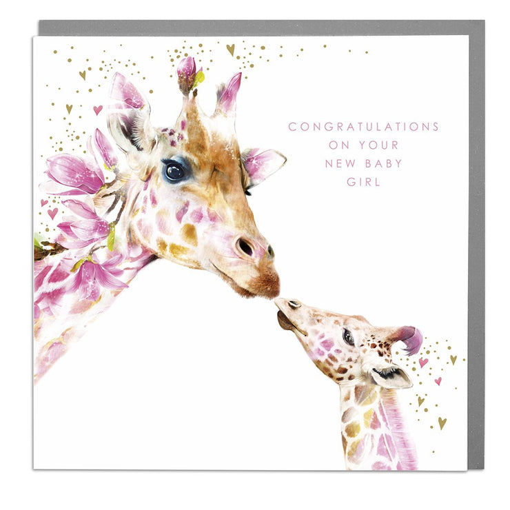 Giraffe New Baby Girl Card - Lola Design Ltd