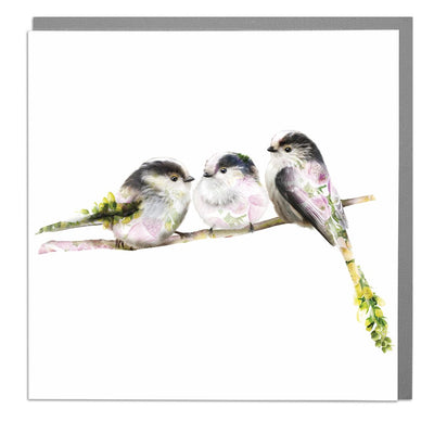 Three Long Tail Tit Birds Card by Lola Design - Lola Design Ltd