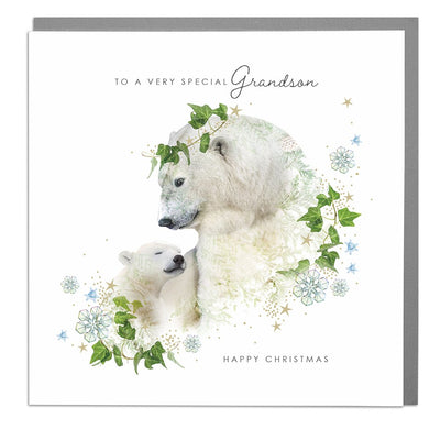 Polar Bear And Cub Grandson Christmas Card by Lola Design - Lola Design Ltd