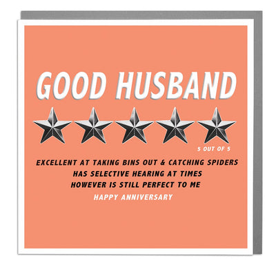 Husband Five Star Anniversary Card by Lola Design - Lola Design Ltd