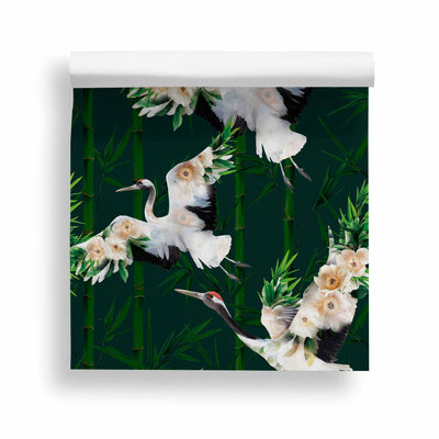 Cranes Green Wallpaper - Lola Design Ltd