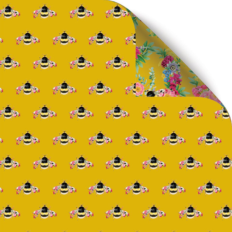 Botanical Bee Double Sided Gift Wrap (2 Sheets) - Lola Design Ltd