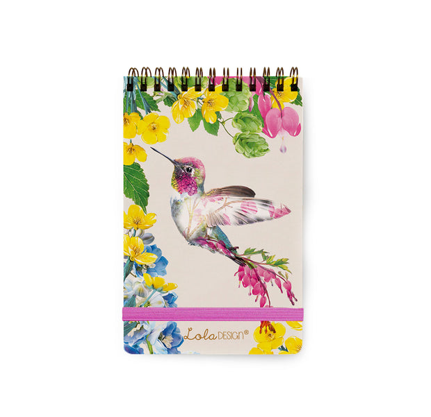 Hummingbird Pattern Spiral Reporter Notepad with Elastic Closure - Lola Design Ltd