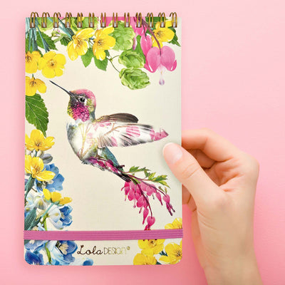 Hummingbird Pattern Spiral Reporter Notepad with Elastic Closure - Lola Design Ltd