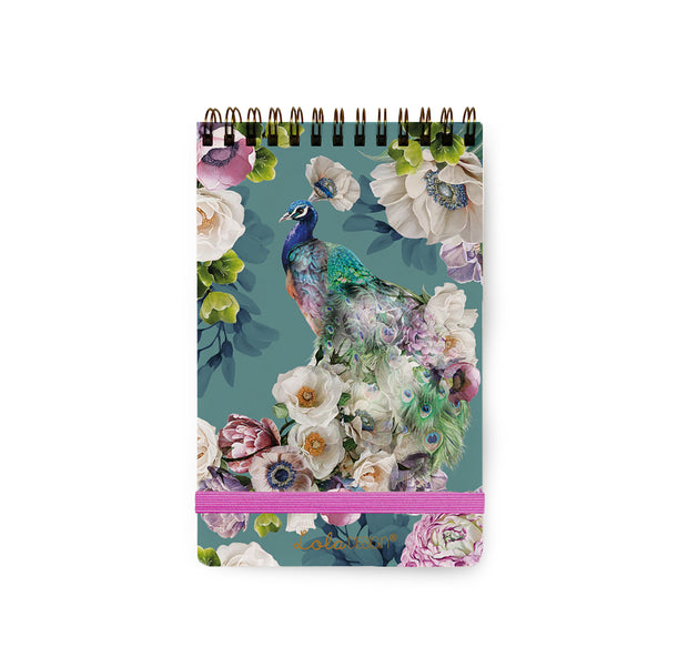 Peacock Pattern Spiral Reporter Notepad with Elastic Closure - Lola Design Ltd