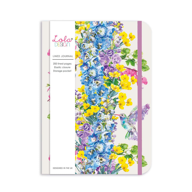 Hummingbird Pattern A5 Hardback Journal with Elastic Closure - Lola Design Ltd