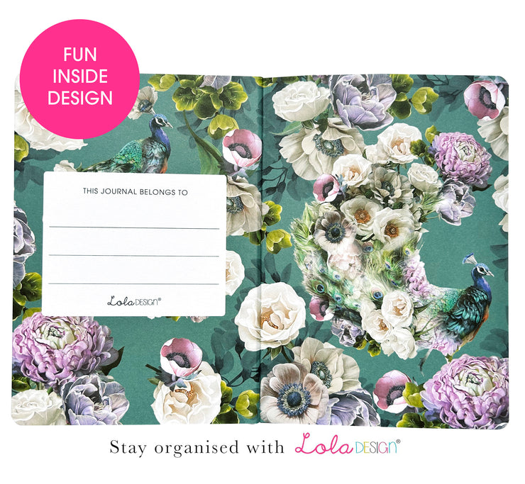 Hardback Peacock Journal with Elastic Closure - Lola Design Ltd