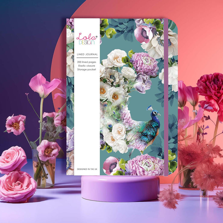 Hardback Peacock Journal with Elastic Closure - Lola Design Ltd