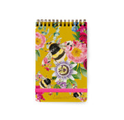 Mustard Bee Pattern Spiral Reporter Notepad with Elastic Closure - Lola Design Ltd