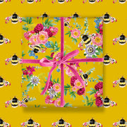 Botanical Bee Double Sided Gift Wrap (2 Sheets) - Lola Design Ltd