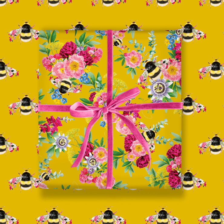 Botanical Bee Double Sided Gift Wrap (2 Sheets) - Lola Design Ltd