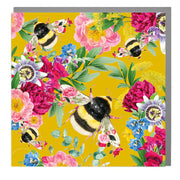 Pack of Six Blank Mustard Bee Pattern Notecards - Lola Design Ltd