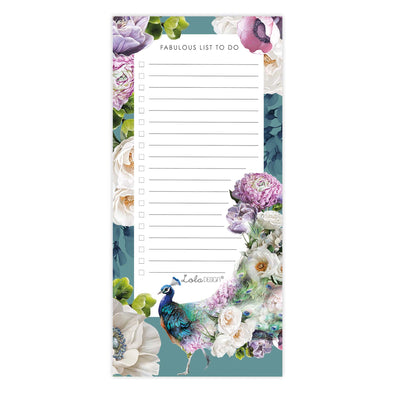 Magnetic To Do List Pad featuring Botanical Peacock by Lola Design - Lola Design Ltd