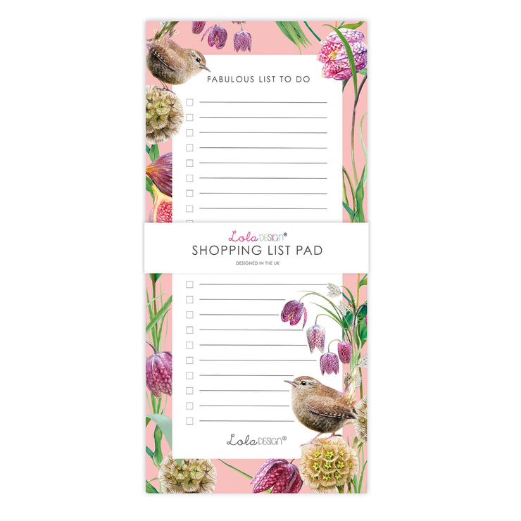 Magnetic To Do List Pad featuring Botanical Wren by Lola Design - Lola Design Ltd