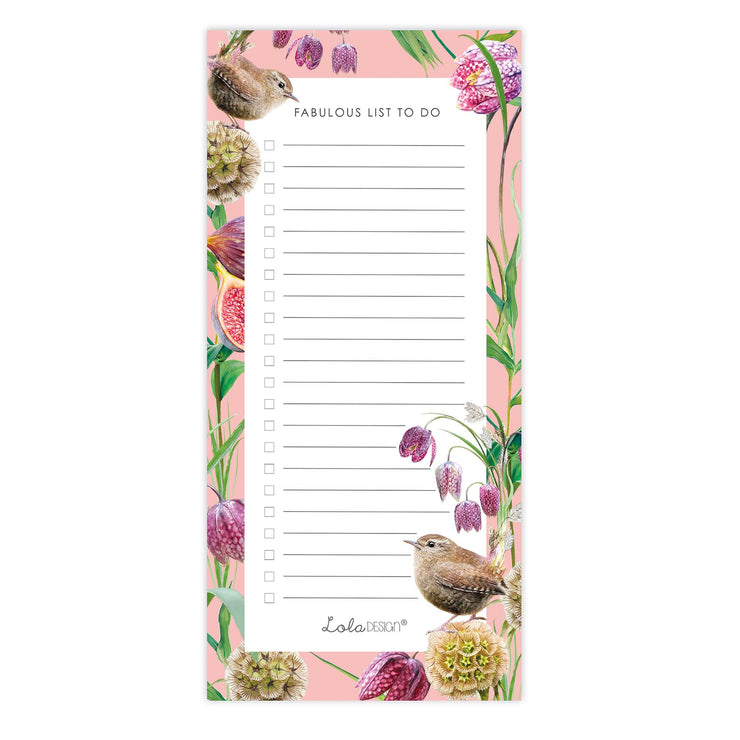 Magnetic To Do List Pad featuring Botanical Wren by Lola Design - Lola Design Ltd