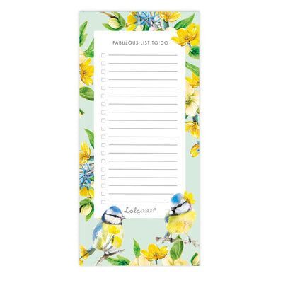 Magnetic To Do List Pad featuring Botanical Blue Tit by Lola Design - Lola Design Ltd