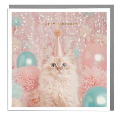 Cat Wearing a Party Hat - Happy Birthday Card by Lola Design