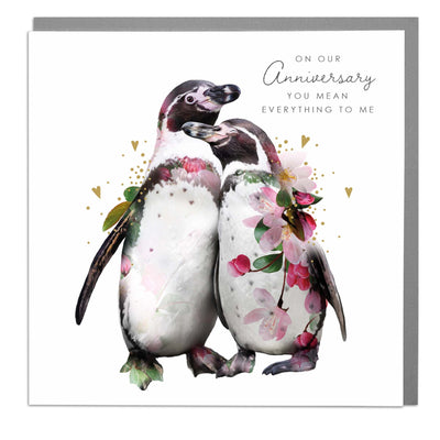Two Penguins - On Our Anniversary Greeting Card by Lola Design - Lola Design Ltd