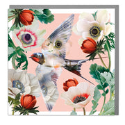 Swallow with Anemone Flowers Card by Lola Design - Lola Design Ltd