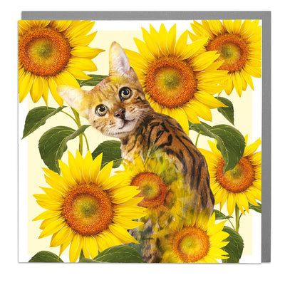 Bengal Cat with Sunflowers Card by Lola Design - Lola Design Ltd
