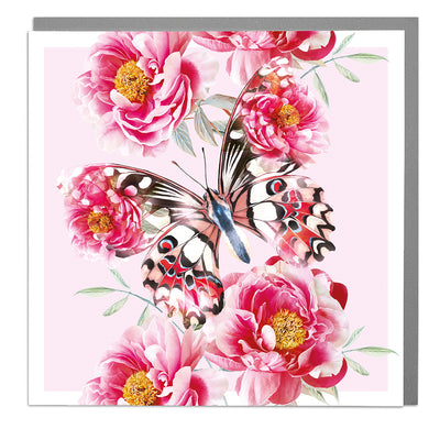 Butterfly with Peonies Card by Lola Design - Lola Design Ltd