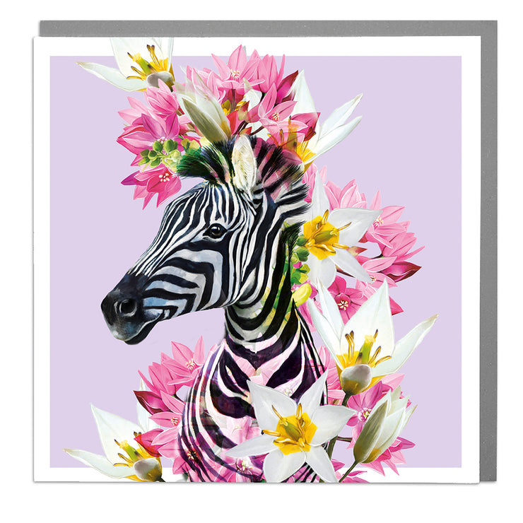 Zebra with Exotic Flowers Card by Lola Design - Lola Design Ltd