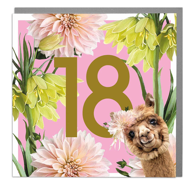 Age 18 - Alpaca Greeting Card by Lola Design - Lola Design Ltd