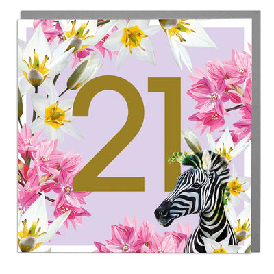 Age 21 - Zebra Greeting Card by Lola Design - Lola Design Ltd