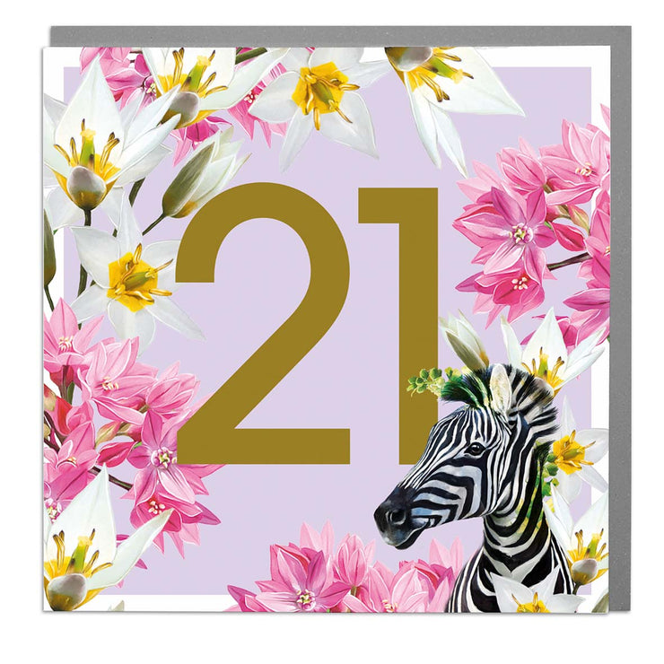 Age 21 - Zebra Greeting Card by Lola Design - Lola Design Ltd