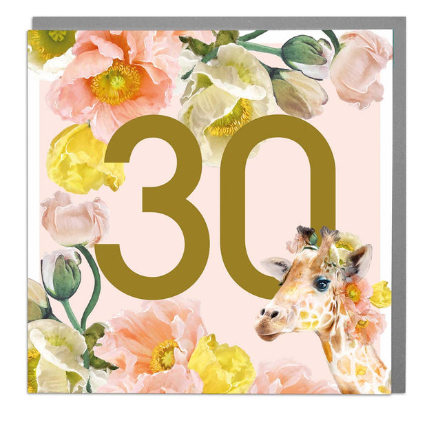 Age 30 - Giraffe Greeting Card by Lola Design - Lola Design Ltd