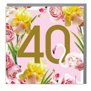 Age 40 - Flamingo Greeting Card by Lola Design - Lola Design Ltd