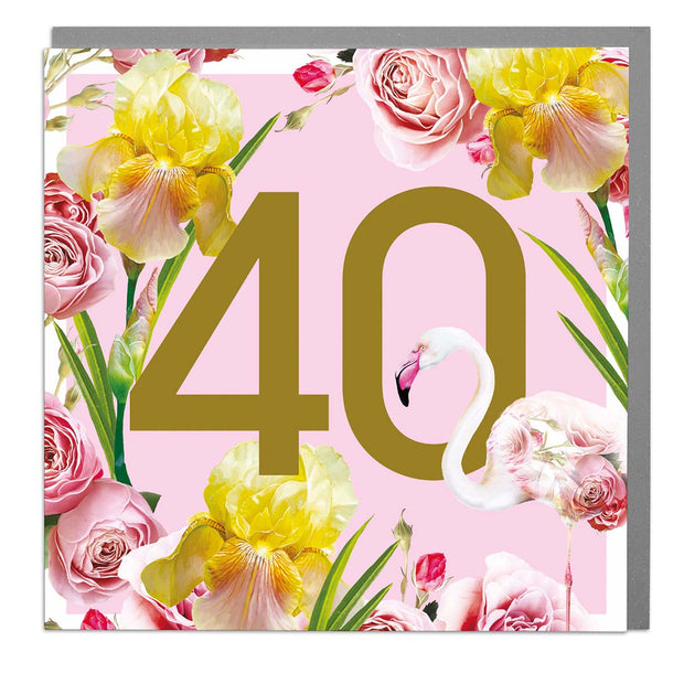 Age 40 - Flamingo Greeting Card by Lola Design - Lola Design Ltd