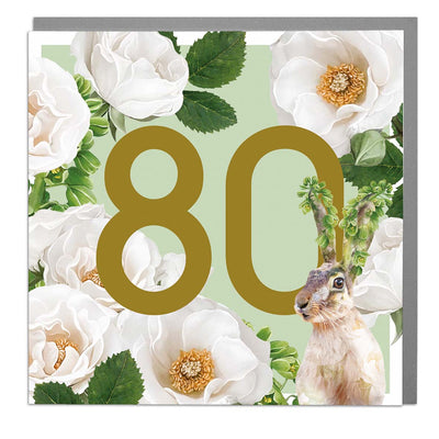 Age 80 - Hare Greeting Card by Lola Design - Lola Design Ltd
