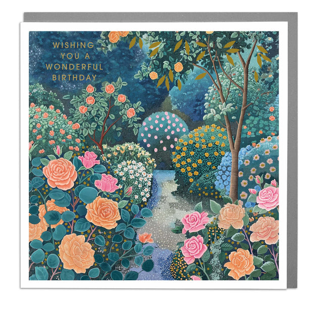 Wonderful Birthday - Midnight Rose Garden Greeting Card by Lola Design