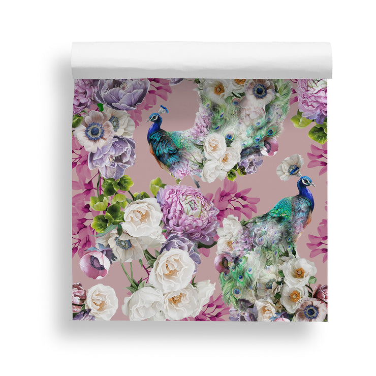 Peacock Rose Wallpaper Roll by Lola Design - Lola Design Ltd