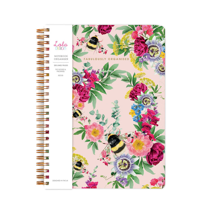 Wiro Bound Pink Bee Organiser / Notebook by Lola Design - Lola Design Ltd