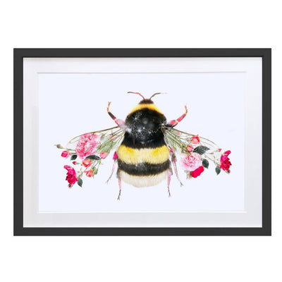Botanical floral Bumble Bee framed Art Print , home decor, wall art