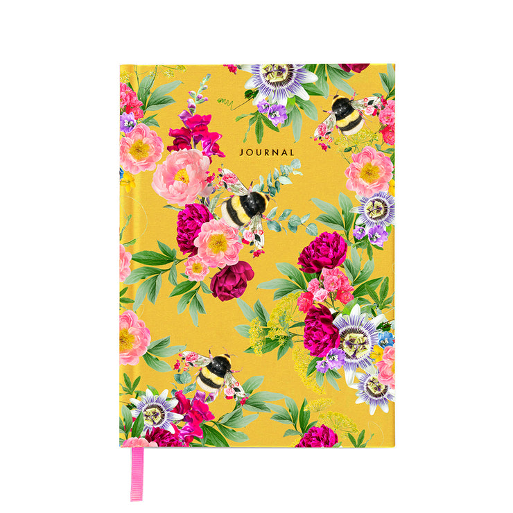 botanical floral bumble bee journal note book, lined A5 notebook