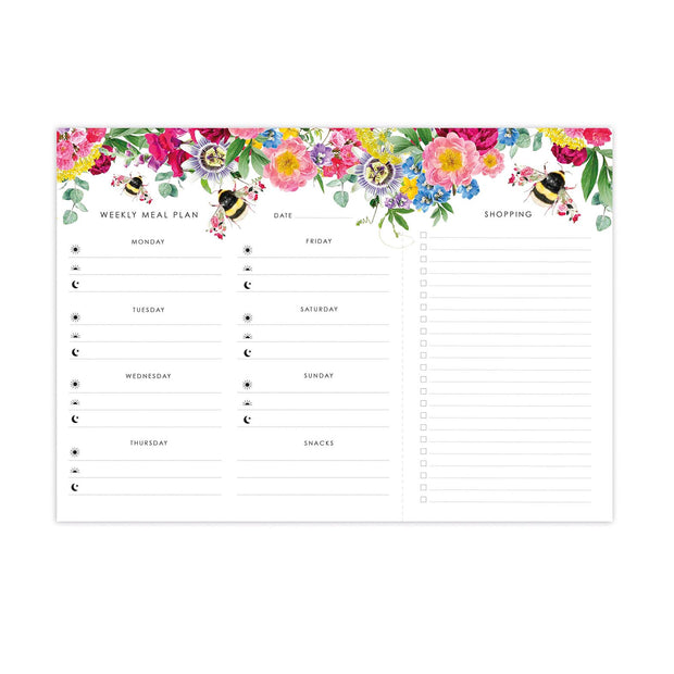 Weekly Meal Planner with Shopping List Featuring Botanical Bee - Lola Design Ltd