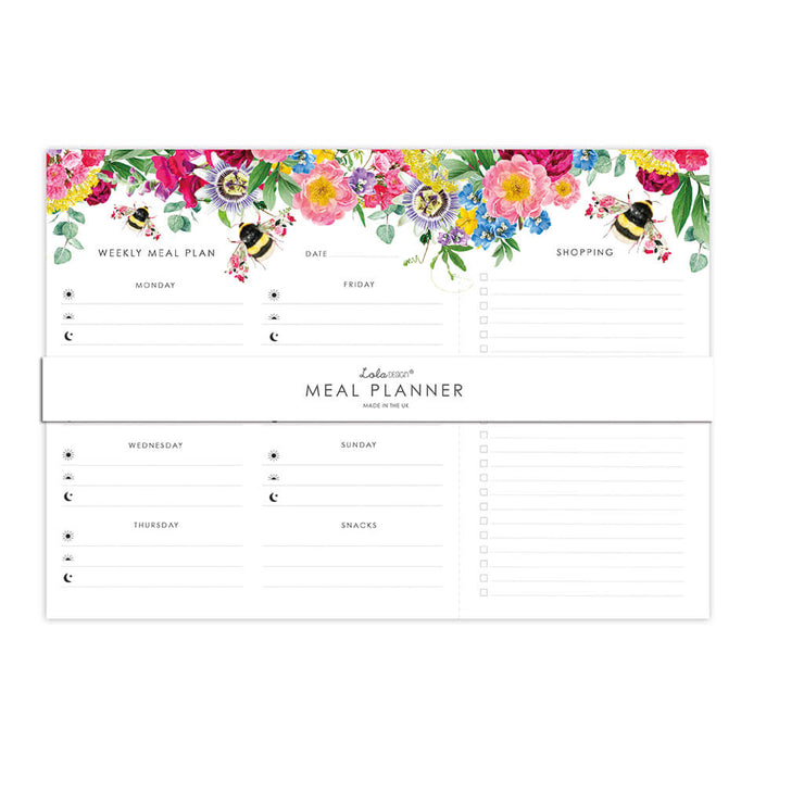 Weekly Meal Planner with Shopping List Featuring Botanical Bee - Lola Design Ltd
