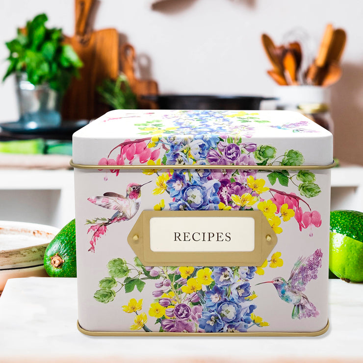 Hummingbird floral recipe tin, gift for cooks, Recipe Organiser, Mother's Day gift, rifle paper co, mom gift, mum gift,
