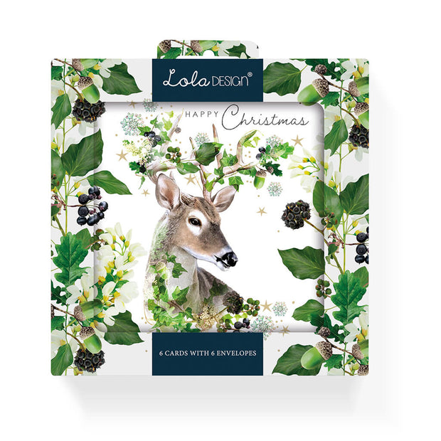 Stag Happy Christmas card pack of 6 cards - Lola Design Ltd