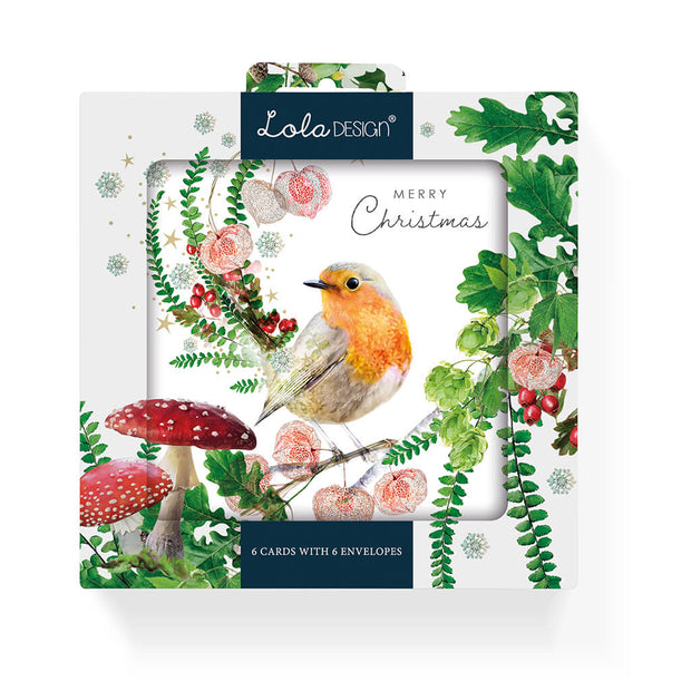 Robin Happy Christmas card pack of 6 cards - Lola Design Ltd