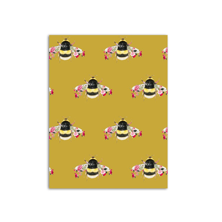 yellow golden mustard wallpaper, botanical bee, floral wallpaper, bedroom wallpaper, living room wallpaper, home decor, flower wallpaper bumble bee, floral bee