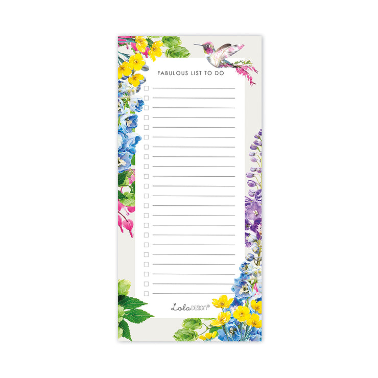 Magnetic To Do List Pad featuring Botanical Hummingbird - Lola Design Ltd