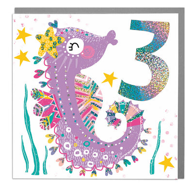 Seahorse Age 3 Birthday Card - Lola Design Ltd