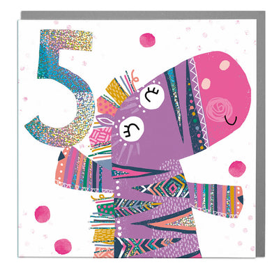 Zebra Age 5 Birthday Card - Lola Design Ltd