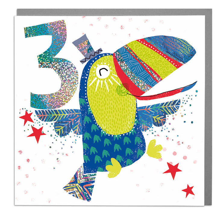 Toucan Age 3 Birthday Card - Lola Design Ltd