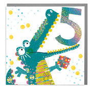 Crocodile Age 5 Birthday Card - Lola Design Ltd